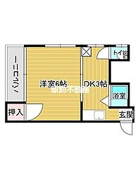 多布施コーポ 1Kの間取図画像