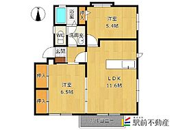 パジオン南正丹小路B 2LDKの間取図画像