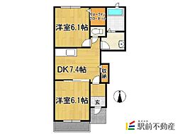 ヌーベル・ソレイユB 2DKの間取図画像