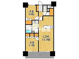RJRプレシア佐賀 2LDKの間取図画像