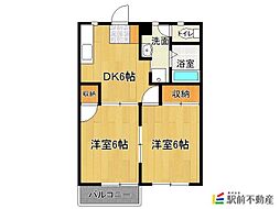 エグゼヒラバル 2DKの間取図画像