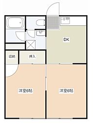 越路ハイツ 2DKの間取図画像