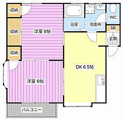 クオーレいしはらA 2DKの間取図画像