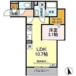 D-Hills佐藤II 1LDKの間取図画像