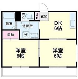メゾンエクセル2 2DKの間取図画像