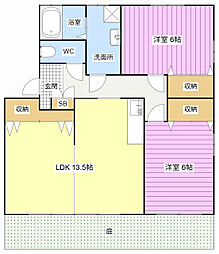 エスポワールミシマB 2LDKの間取図画像