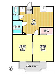 メゾン青葉台No.1 2DKの間取図画像