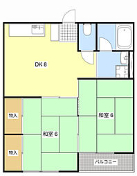 山ノ手マンション 2DKの間取図画像