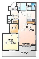エルバージュ若林 1LDKの間取図画像