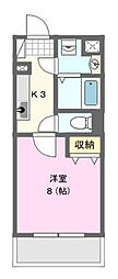 オーシャンブルー 1Kの間取図画像