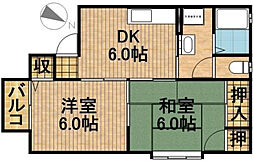 セジュール中村B 2DKの間取図画像