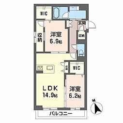 ベレオ助信町 2LDKの間取図画像