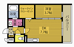 KAINROOMSHIRATA 1DKの間取図画像