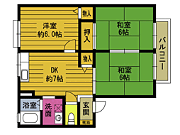 セジュール錦江A 3DKの間取図画像