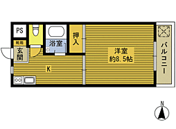 大在コーポ 1Kの間取図画像