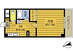 グランシアN 1Kの間取図画像