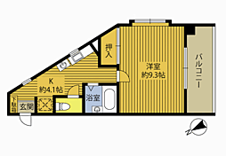 大在コーポ3 1Kの間取図画像