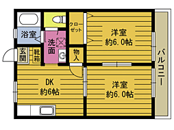 シャンポール大在 2DKの間取図画像
