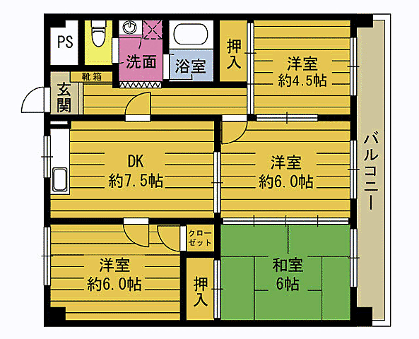 メゾンイグラ 603｜大分県大分市城東町(賃貸マンション4DK・6階・72.63㎡)の写真 その2