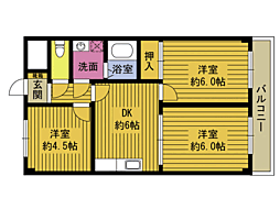 カーサP2 3DKの間取図画像