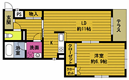 風のチャネル 1LDKの間取図画像