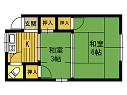 大平荘アパート 2Kの間取図画像