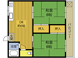 峯アパートB 2DKの間取図画像