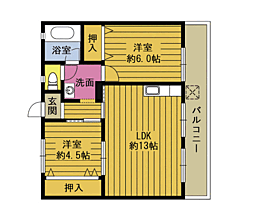 ラインハイム菊池 2LDKの間取図画像