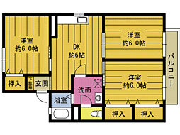 エスペランスひらのA棟 3DKの間取図画像