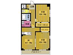 イータカリーナ花園甲能ビル 2DKの間取図画像