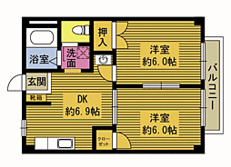 サンヒルズ光吉 2DKの間取図画像