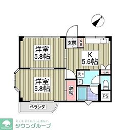 温水TBハイツわたなべ 2DKの間取図画像