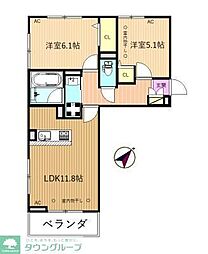 ルミエールK 2LDKの間取図画像