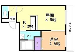 札幌市営東西線 西28丁目駅 徒歩3分の賃貸マンション 4階1LDKの間取り