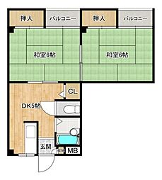 サントピアアワザA 2DKの間取図画像