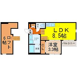 名鉄瀬戸線 瓢箪山駅 徒歩4分の賃貸アパート 1階1LDKの間取り