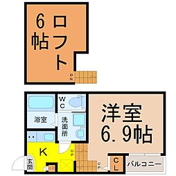 カーサさくら1 1Kの間取図画像