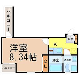 cloud9kouun 1Kの間取図画像