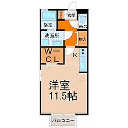 アンフィニドミール 1Kの間取図画像