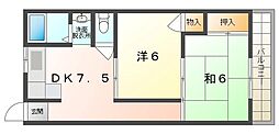 ヒロミツウエスト 2DKの間取図画像