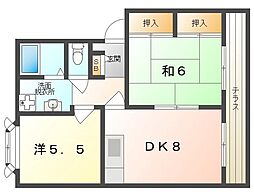メゾン昴B棟 2DKの間取図画像