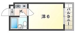 ロータリー門真 2階1Kの間取り