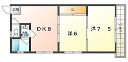 梶町森田マンション 2DKの間取図画像