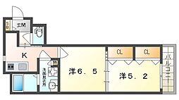 セレニティ八雲北町3丁目 2Kの間取図画像