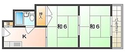 西三荘森岡ハイツ 2Kの間取図画像