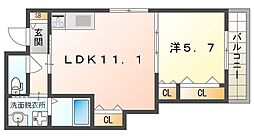 クリエオーレ北島町 1LDKの間取図画像
