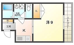 アヴェーレ金下2 1Kの間取図画像