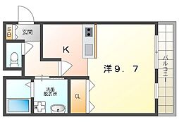 シャルム西町 1Kの間取図画像