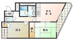 ヴァンクール高柳 2DKの間取図画像