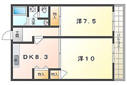 メゾン忍ケ丘 2DKの間取図画像